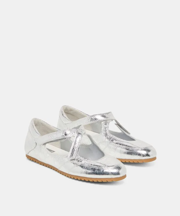 YONO Silver Distressed Leather Ballet Sneaker Flats — view 3