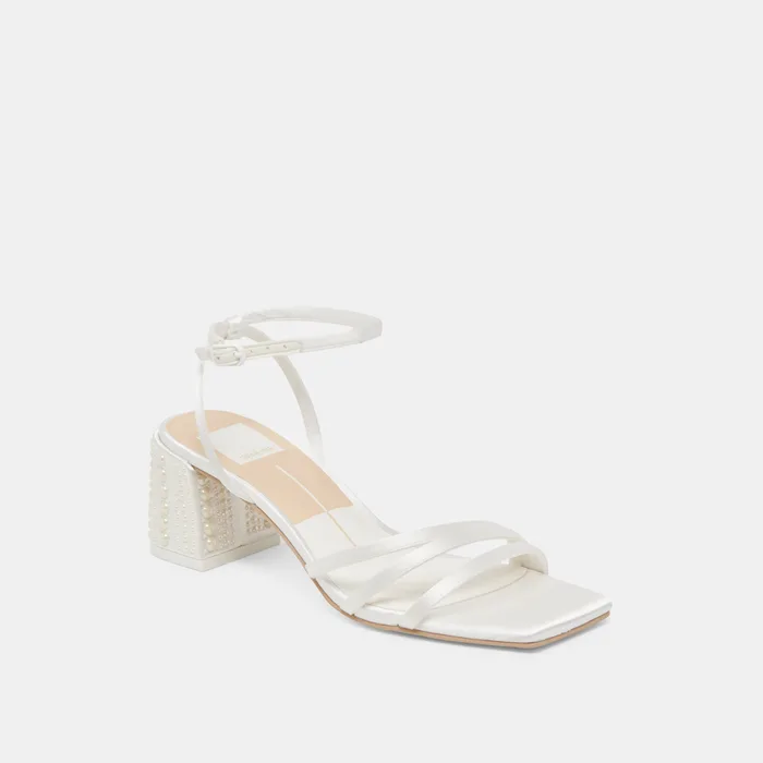 YSABEL PEARL HEELS TRUE WHITE SATIN — view 4