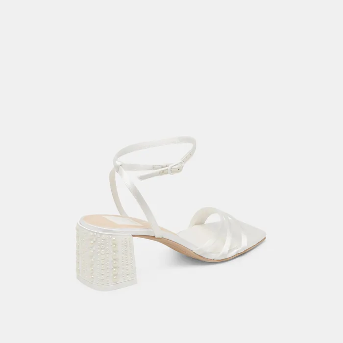 YSABEL PEARL HEELS TRUE WHITE SATIN — view 6