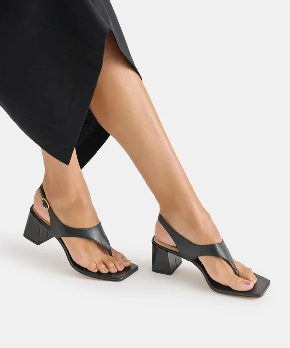 Yves Black Leather Heels — view 3