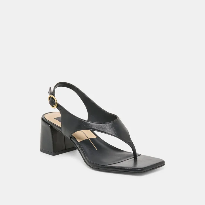 Yves Black Leather Heels — view 4