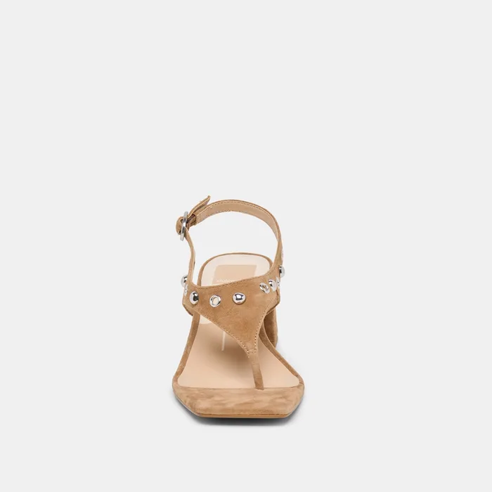 Yves Stud Lt Brown Suede Heels — view 9