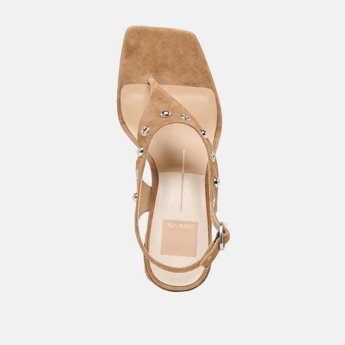 Yves Stud Lt Brown Suede Heels — view 11