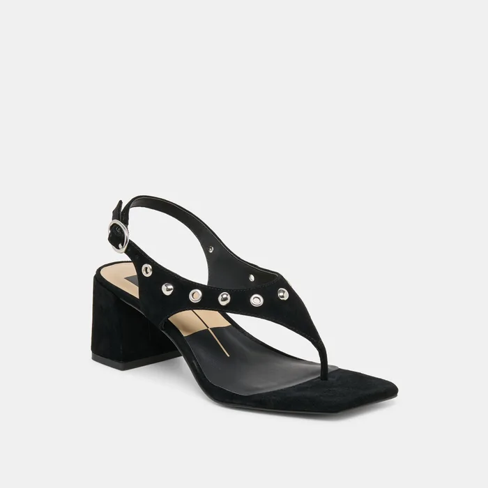 Yves Stud Onyx Suede Heels — view 3