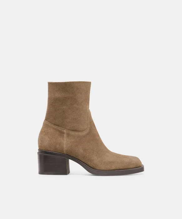 ZELO H2O Olive Suede Waterproof Block-Heel Ankle Bootie — view 2