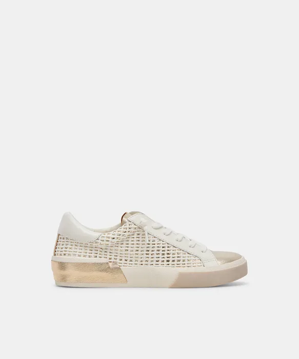 Zina Bone Gold Woven Wide Sneakers — view 2