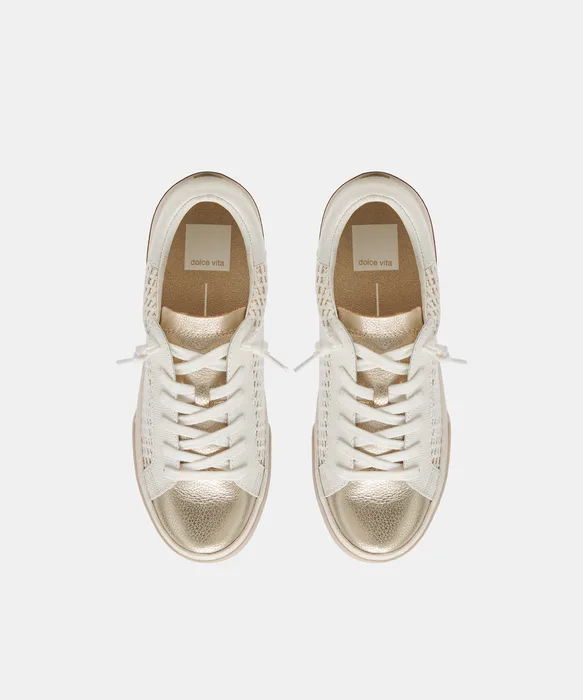Zina Bone Gold Woven Wide Sneakers — view 4